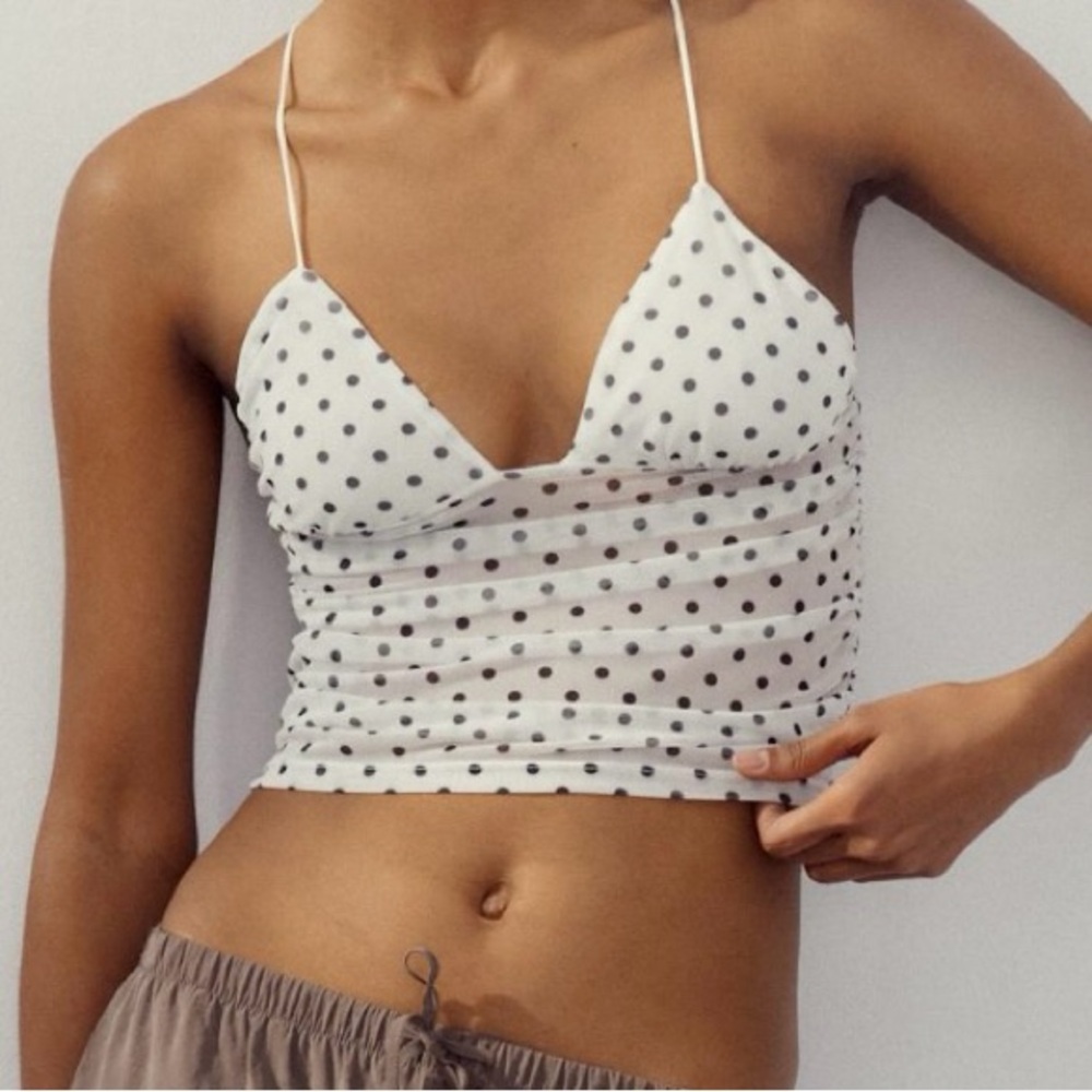 Zara Polka Dot Scarf Top - White and Black Size Medium